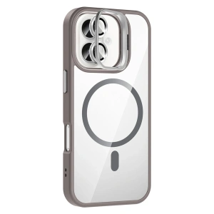Mey İthalat®   iPhone 16 Plus Remim Lensli Magsafe Standlı Kapak - Titan Gri