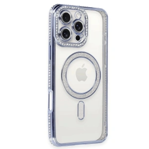 Mey İthalat®  iPhone 16 Pro Kılıf Joke Simli Magneticsafe Kılıf - Mavi