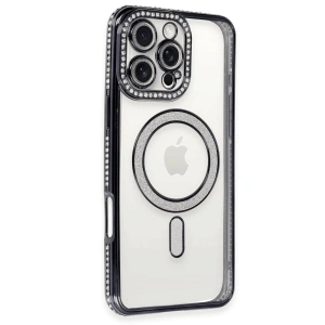 Mey İthalat®  iPhone 16 Pro Kılıf Joke Simli Magneticsafe Kılıf - Siyah
