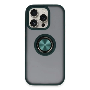 Mey İthalat®  iPhone 16 Pro Kılıf Montreal Yüzüklü Silikon Kapak - Yeşil