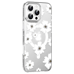 Mey İthalat® iPhone 16 Pro Max Floral Magsafe Kapak - Beyaz