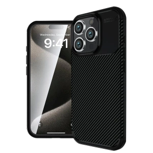Mey İthalat®  iPhone 16 Pro Max Kılıf Auto Focus Karbon Kapak - Siyah
