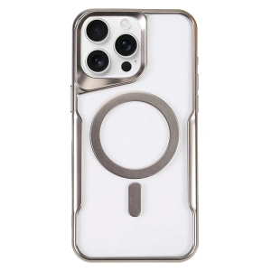 Mey İthalat® iPhone 16 Pro Max Kılıf Boyi Magsafe Silikon Kapak - Gümüş