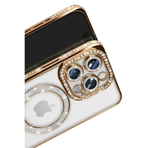 Mey İthalat®  iPhone 16 Pro Max Kılıf Joke Simli Magneticsafe Kılıf - Gold