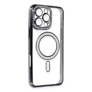 Mey İthalat®  iPhone 16 Pro Max Kılıf Joke Simli Magneticsafe Kılıf - Gri