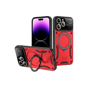 Mey İthalat®  iPhone 16 Pro Max Kılıf Joy Lens Standlı Kapak - Kırmızı