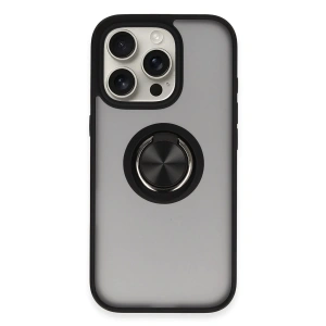 Mey İthalat®  iPhone 16 Pro Max Kılıf Montreal Yüzüklü Silikon Kapak - Siyah
