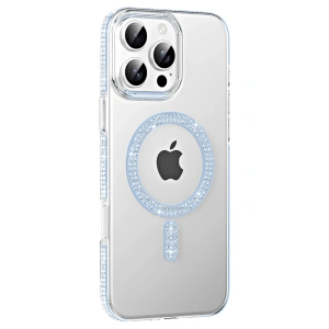 Mey İthalat®   iPhone 16 Pro Max Move Taşlı Magsafe Kapak - Mavi
