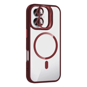 Mey İthalat®   iPhone 16 Remim Lensli Magsafe Standlı Kapak - Bordo