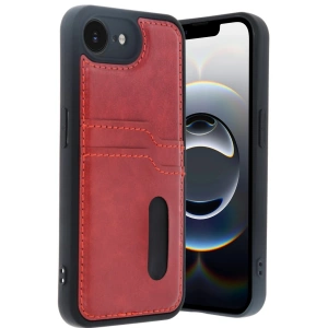 Mey İthalat®  iPhone 16E Kılıf Sara Kartvizitli Deri Kılıf - Kırmızı