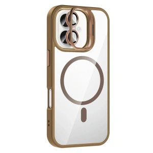 Mey İthalat®   iPhone 17 Remim Lensli Magsafe Standlı Kapak - Kahverengi