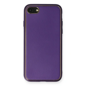 Mey İthalat®  iPhone 7 Kılıf Coco Deri Silikon Kapak - Mor