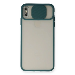 Mey İthalat®  iPhone X Kılıf Palm Buzlu Kamera Sürgülü Silikon - Yeşil
