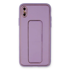 Mey İthalat®  iPhone XS Max Kılıf Coco Deri Standlı Kapak - Koyu Lila