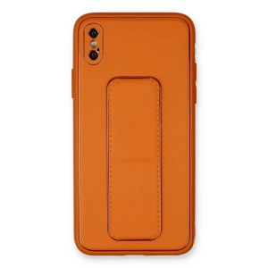 Mey İthalat®  iPhone XS Max Kılıf Coco Deri Standlı Kapak - Turuncu