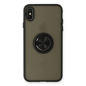 Mey İthalat®  iPhone XS Max Kılıf Montreal Yüzüklü Silikon Kapak - Siyah