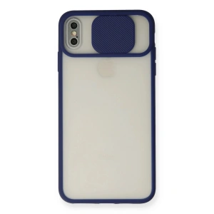 Mey İthalat®  iPhone XS Max Kılıf Palm Buzlu Kamera Sürgülü Silikon - Lacivert