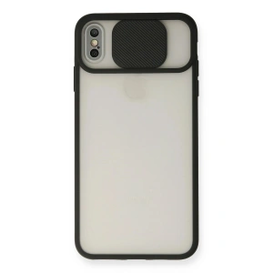 Mey İthalat®  iPhone XS Max Kılıf Palm Buzlu Kamera Sürgülü Silikon - Siyah