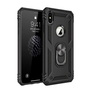 Mey İthalat®  iPhone XS Max Kılıf Sofya Yüzüklü Silikon Kapak - Siyah