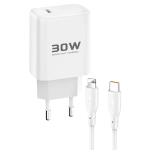 Mey İthalat® JK89 30W Type-C Çıkışlı Ekstra DC66 1M Type-C to Lightning Kablolu PD Şarj Cihazı - Beyaz