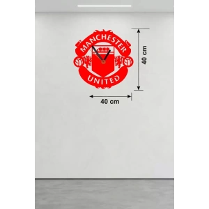 Mey İthalat® Manchester United Logolu Ahşap Duvar Saati - 40x40 cm Taraftar Hediyesi