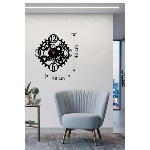 Mey İthalat® Mekanik Dişli Çark Tasarım Ahşap Duvar Saati - 40x40 cm Steampunk Dekor
