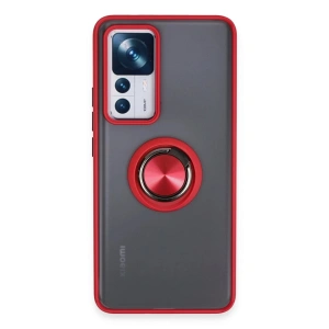Mey İthalat®   Mi 12T Pro Kılıf Montreal Yüzüklü Silikon Kapak - Kırmızı