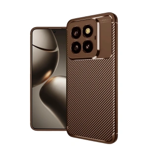 Mey İthalat®   Mi 14T Pro Kılıf Auto Focus Karbon Kapak - Kahverengi