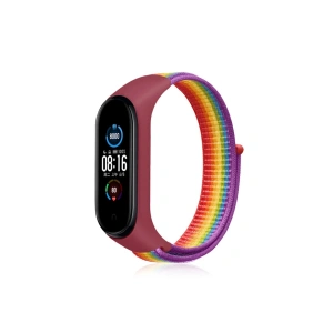 Mey İthalat®   Mi Band 4 Hasırlı Cırtcırtlı Kordon - Gökkuşağı
