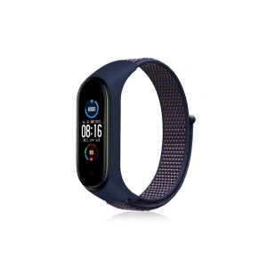 Mey İthalat® Mi Band 4 Hasırlı Cırtcırtlı Kordon - Lacivert-Mor