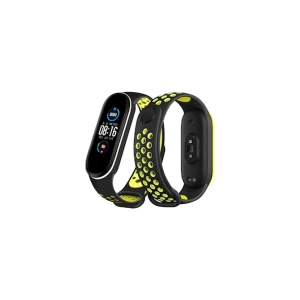Mey İthalat® Mi Band 4 Spor Delikli Kordon - Siyah-Yeşil-Beyaz