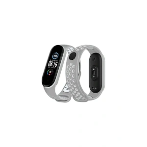 Mey İthalat®   Mi Band 6 Spor Delikli Kordon - Gri-Kırmızı