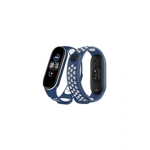 Mey İthalat®   Mi Band 6 Spor Delikli Kordon - Lacivert-Beyaz