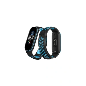 Mey İthalat®   Mi Band 6 Spor Delikli Kordon - Siyah-Mavi
