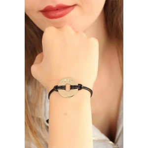 Mey İthalat® OKAY (İyi) Siyah Deri İpli Unisex Mood Bileklik