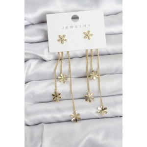 Mey İthalat® Papatya Model Gold Renk Pirinç Sallantılı Kadın Küpe