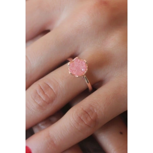 Mey İthalat® Pembe Lotus Çiçek Figür Gold Renk Kadın Yüzük