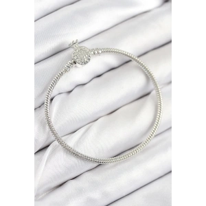 Mey İthalat® Pirinç Charm Zirkon Taşlı Taç Model Gümüş Renk Kadın Bileklik