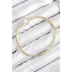 Mey İthalat® Pirinç Charm Zirkon Taşlı Yonca Model Gold Renk Kadın Bileklik