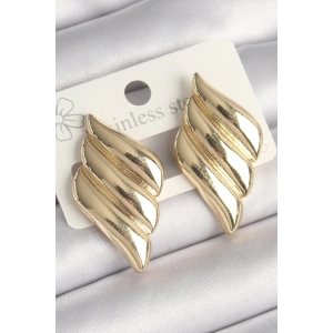 Mey İthalat® Pirinç Gold Renk 3 Sıralı Dalgalı Model Kadın Küpe