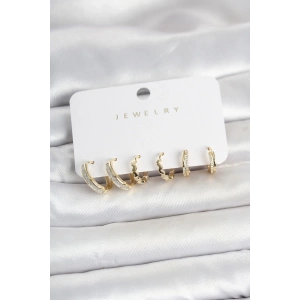 Mey İthalat® Pirinç Gold Renk Kadın Küpe Seti