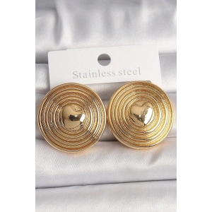 Mey İthalat® Pirinç Gold Renk Kalp İşlemeli Daire Plaka Model Kadın Küpe