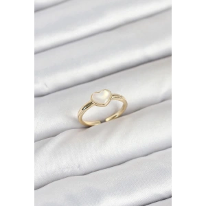 Mey İthalat® Pirinç Gold Renk Kalpli Kadın Yüzük