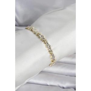 Mey İthalat® Pirinç Gold Renk Petek Model Zirkon Taşlı Kadın Bileklik