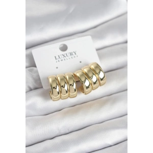 Mey İthalat® Pirinç Gold Renk Üçlü Görünüm Kadın Küpe