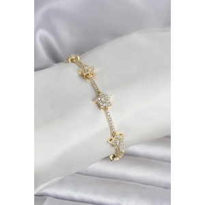 Mey İthalat® Pirinç Gold Renk Yıldız Model Zirkon Taşlı Kadın Bileklik