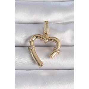 Mey İthalat® Pirinç Gold Renk Zirkon Taş Detaylı Kalp Figür Ajda Charm