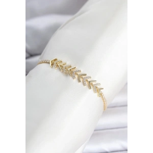 Mey İthalat® Pirinç Gold Renk Zirkon Taşlı Çavuş Model Su Yolu Kadın Bileklik