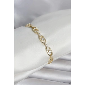 Mey İthalat® Pirinç Gold Renk Zirkon Taşlı Kadın Bileklik