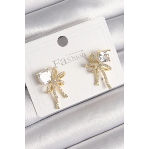 Mey İthalat® Pirinç Gold Renk Zirkon Taşlı Kurdele Model Kadın Küpe
